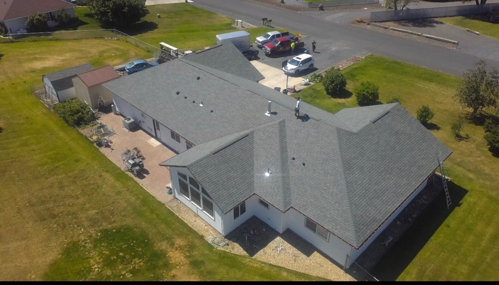 Finished roof with stone accents