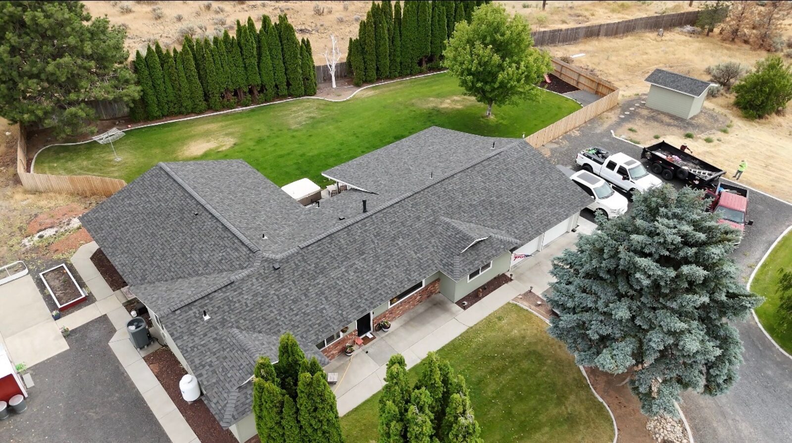 Finished architectural shingle roof, aerial