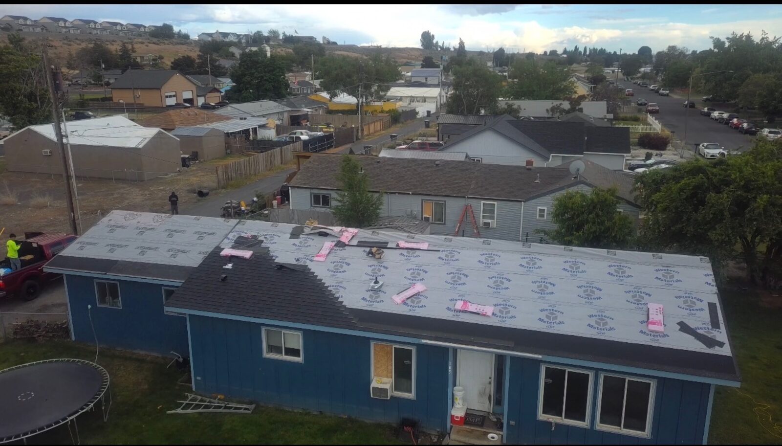 Underlayment installed on rural home